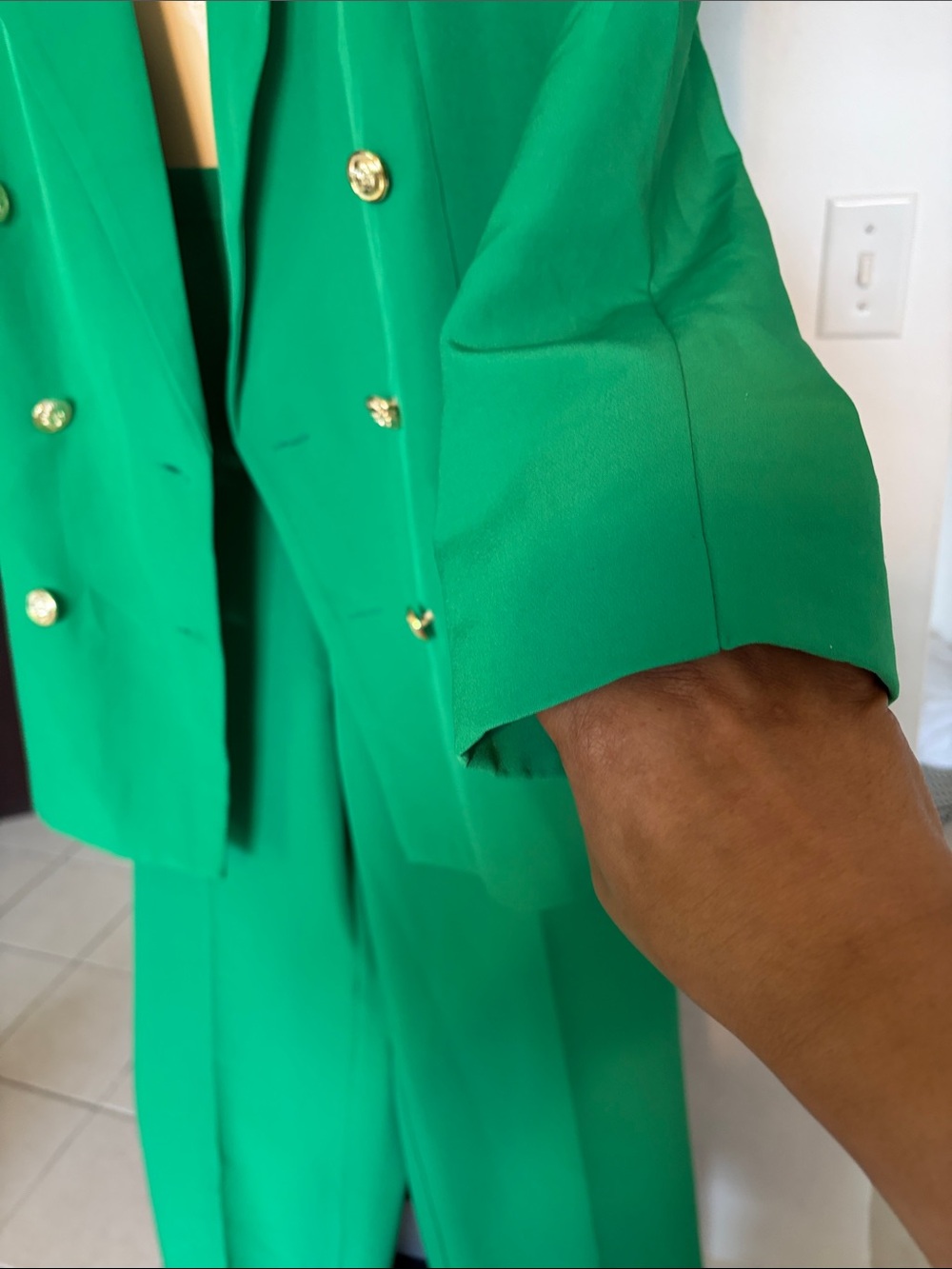 Women's Double-Breasted Emerald Green Blazer and Trousers Set - Picture 6 of 12